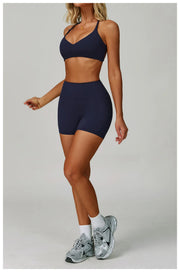 Halter Sports Bra + Booty Shorts & Flare Pants Set